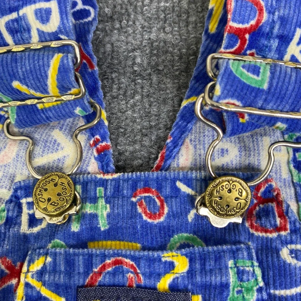 Vintage OshKosh Bgosh Alphabet Corduroy Overalls Blue 12 Months Made in USA 3054